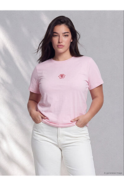 LC Waikiki Pink Floral Embroidered Cotton Women's T-Shirt