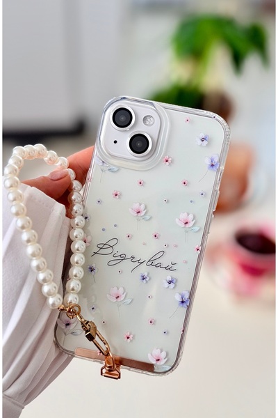 Go Aksesuar Iphone 14 Plus Ve 15 Plus Uyumlu Çiçek Charm Tasarımlı Silikon Kılıf