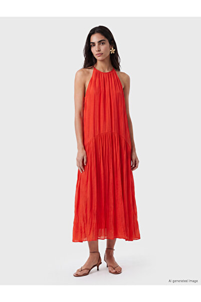 LC Waikiki Red Halter Neck Gathered Dress