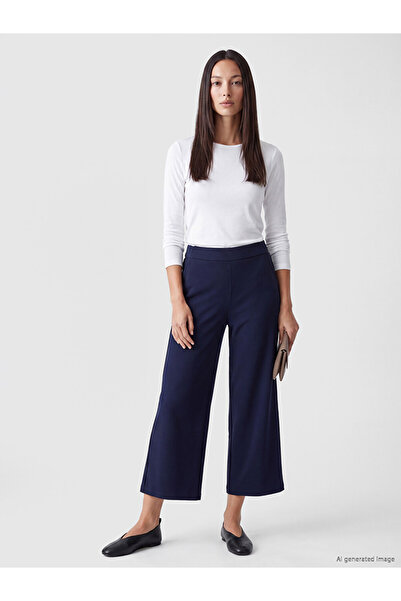 LC Waikiki Navy Blue Women's Wide Leg Pants with Elastic Waist