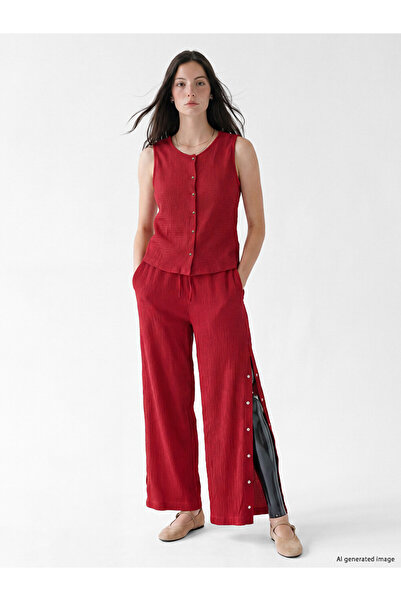 LC Waikiki Brown Textured Women's Trousers with Elastic Waist