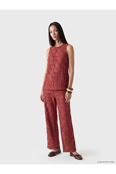 LC Waikiki Burgundy Elastic Waist Lace Women's Trousers