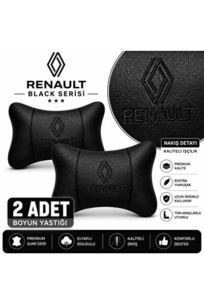 mutlu oto aksesuar Renault Yeni Logo Black Serisi 2 Adet Araç Boyun Yastığı S...