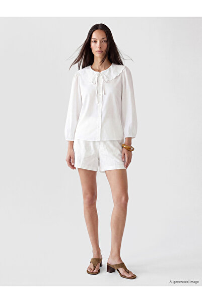 LC Waikiki White Elastic Waist Embroidered Women's Shorts