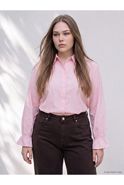 LC Waikiki Pink Plus Size Poplin Women's Shirt