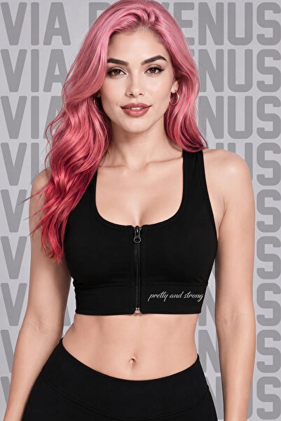 Vordevia حمالة صدر رياضية سوداء مبطنة بطباعة "Gym Girl Pretty And Strong" مع ...