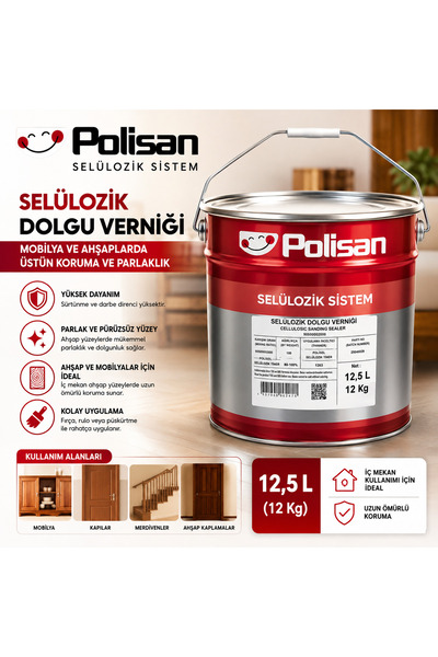 Polisan Selülozik Dolgu Verniği Mobilya Ve Ahşaplarda Dayanıklılık Ve Parlakl...