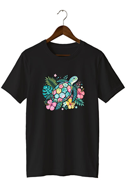 remonz Sea Turtle Printed Unisex T-Shirt – Floral Tropical Nature Themed Crew...