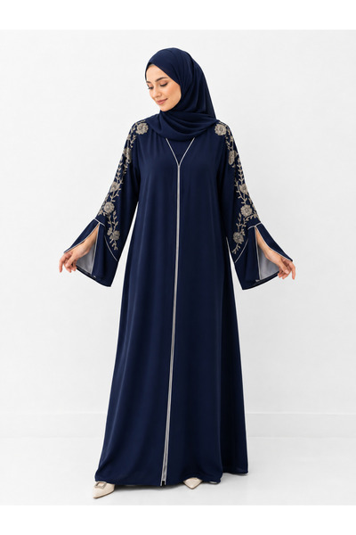 Passion by rahi Beautiful navy blue hand embroidery Abaya&Hijab