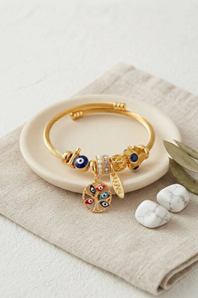 ARMÜZ Blue Evil Eye Detailed Tree Charm Bracelet