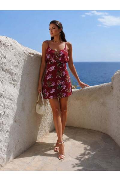 Modafeminen Desen20 Chest Flywheel Detailed Strappy Viscose Summer Mini Dress...