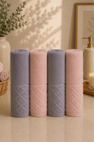 Çeyiz Diyarı Asya 100% Cotton Bath Set 4 Pieces Gray - Light Powder