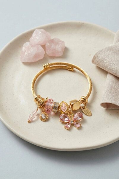 ARMÜZ Pink Butterfly Model Charm Bracelet