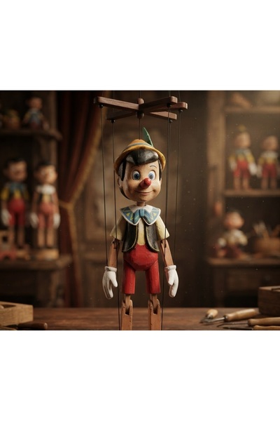 kt kuzey tacı El Yapımı Ahşap Pinokyo İpli Kukla / Marionette | 30 CM | Dekor...