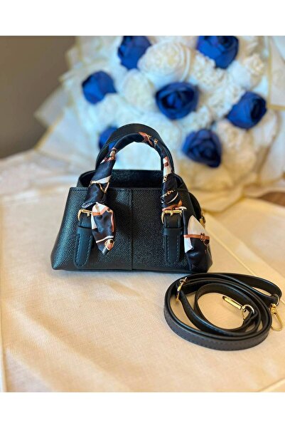 DimpleroseBlack Fular Detaylı Mini El ve Omuz Çantası