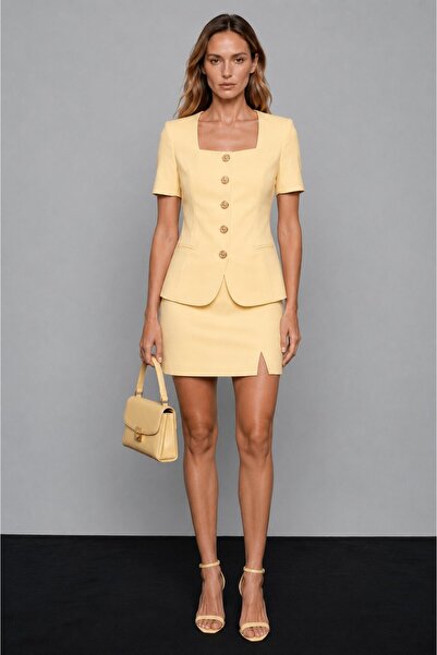 Swass Ayliva Short Sleeve Jacket & Mini Skirt Set Yellow