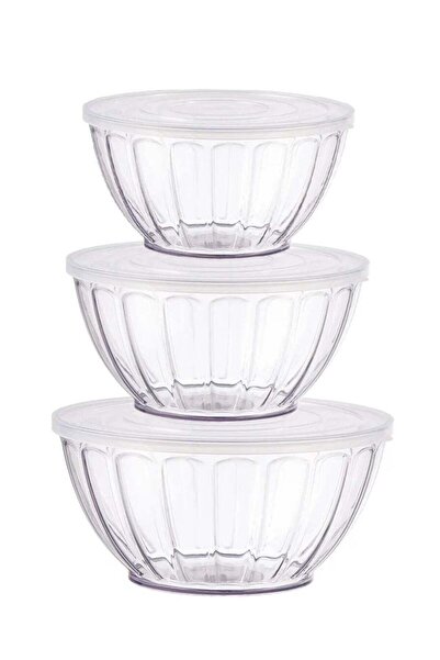 Smart Kitchen Set of 3 Transparent Bowls with Lids for Mixing, Bread Fermenta...