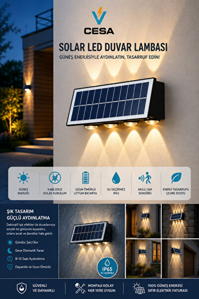 Cata Güneş Enerjili Led Aplik CT-8010 - Solar Enerjili Bahçe Aydınlatma