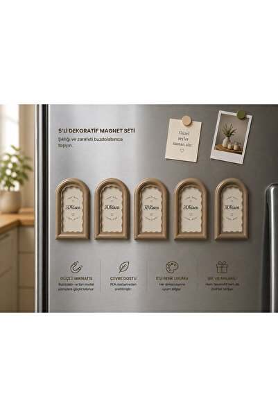 3DRisen 5'li Dekoratif Vintage Magnet Seti