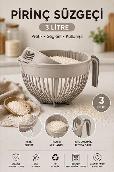 Stile Cucina 3 Liter Rice Strainer |   With Removable Lid, Pp Plastic, Bpa-Fr...