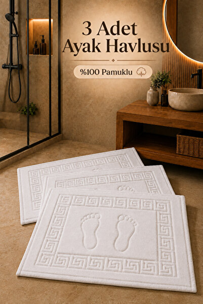 sternen glanz Nirvana 3 Pieces White 100% Cotton Foot Towel / Bath Mat