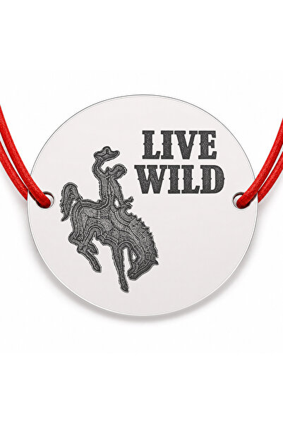 Simoshop Brățară argint 925 cu bănuț cowboy la rodeo și mesajul Live Wild, șn...