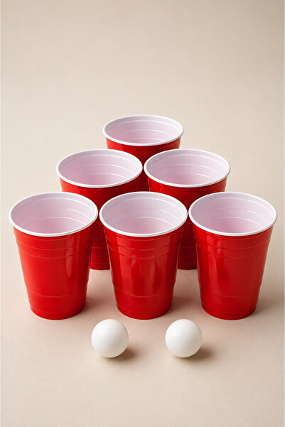 Arbolos Beer Pong Amerikan Parti Oyunu Seti 12 Adet Kırmızı Plastik Bardak (5...