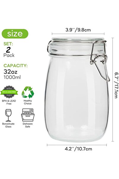 GENERAL 2 Pack Glass Food Storage Jars with Airtight Clamp Lids, Kitchen Cani...