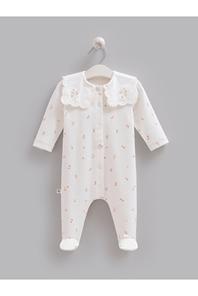 Caramell 100% Cotton Baby Girl Romper, Interlock Fabric, Floral Pattern, Embr...