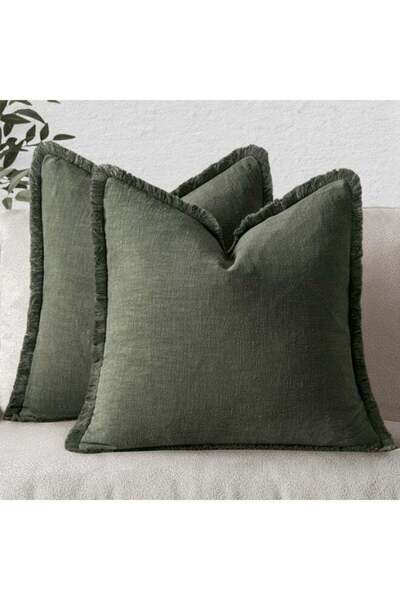 Generic 2 Packs Decorative Linen Fringe Throw Pillow Covers 45x45CM Cozy Boho...
