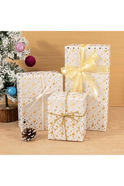 TERRIFI Christmas Wrapping Paper Roll, Gold Foil Star Design, White & Gold Gi...