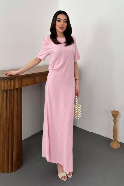 Clothes Fast Rochie de damă, pudră, cu decolteu rotund, cu mâneci scurte, pli...