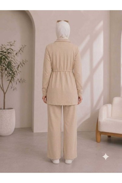 silarose Women's Zehra Dress Modal Fabric Comfortable Fit Two-Piece Islamic Tunic Set Bottom Top Zippered Pants with Pockets Wide Legs Elastic Waist