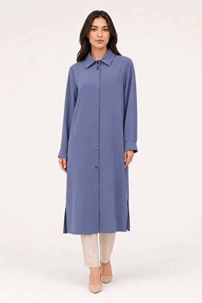 PERFECT Modal Kumaş Çıtçıt Kapamalı Uzun Tunik- Giy-Çık MAVİ