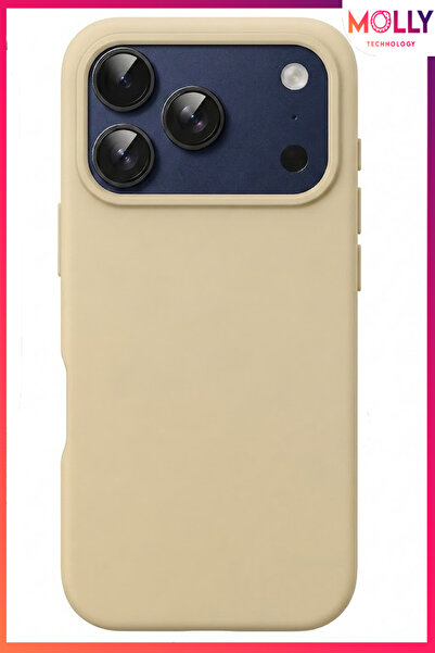 Molly iPhone 17 PRO MAX İçin Bej Liquid İçi Kadife Mat Silikon Kılıf