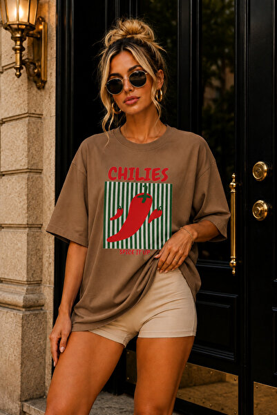 FECCY Tricou Premium Chılıes cu imprimeu, supradimensionat, pentru femei, Tri...