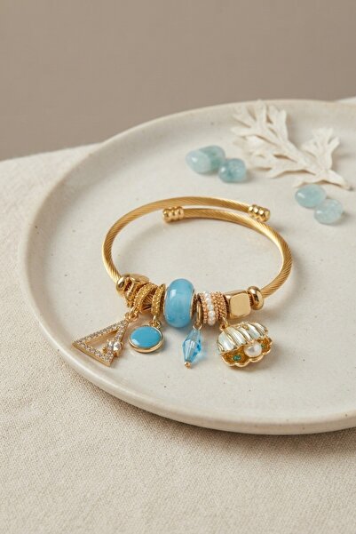 Clariss Blue Sea Shell Model Gold Color Charm Bracelet