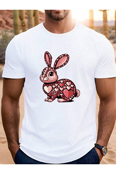 9TAY Love Men Pattern Tee Men's Bunnyraphic T-Shirt- Cute Heart Oft Everydayu...