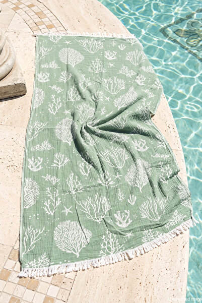 REMSA 100% Cotton Coral Patterned Beach Towel Bath Sauna Sea Towel Peshtemal ...