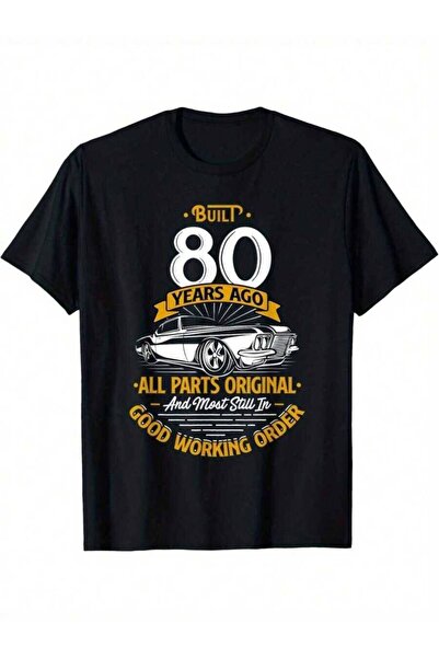 9JY Built 80 Years Ago Funny 80th Birthday Printed T-Shirt, Men's Short-Sleev...