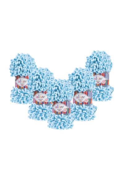 Alize (5 Pieces) Puffy Fine (Thin) Hand Knitting Yarn 5-Pack - 287 Turquoise ...