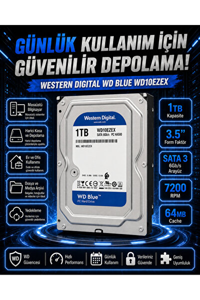 DİSK BANK 1 TB BLUE 3.5 İnç WD10EZEX Masaüstü Bilgisayar Diski
