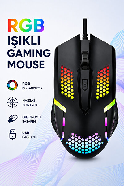 Abbruch RGB Oyuncu Mouse Kablolu USB Gaming Mouse Ergonomik Tasarım