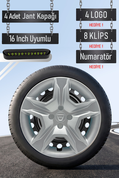 Routicar Dacia Sandero Stepway 16" inç Jant Kapağı Seti 4 Adet Gri Kırılmaz 4...