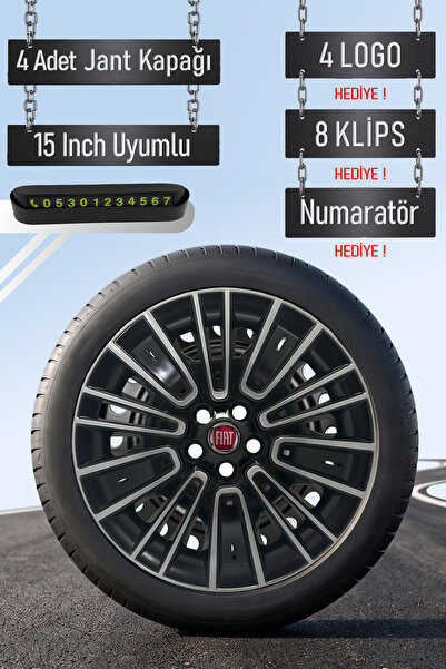 Routicar Fiat 15" inç Jant Kapağı Seti Doblo Fiorino Egea 4 Adet Gri Siyah 5 ...