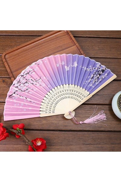 Morvena Picks Ventilator de mână din bambus ușor de lux (violet deschis)