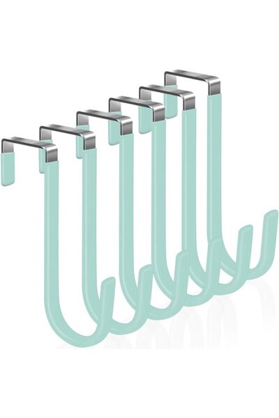 STARSTAR 6-Pack Over-the-Door Rubber Coated Utility Hooks (green), scratch-pr...