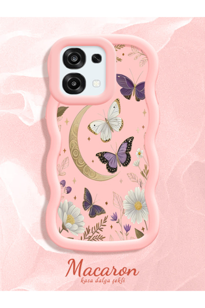 CHICASELUX Oppo F31 Compatible Wavy Frame Moon Butterfly and Flower Pattern S...