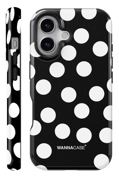 WANNACASE iPhone 16 Black Polka Dot Double Layer Essential Tough Phone Case