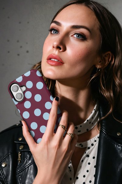 WANNACASE iPhone 17 Cherry Polka Dot Double Layer Essential Tough Phone Case